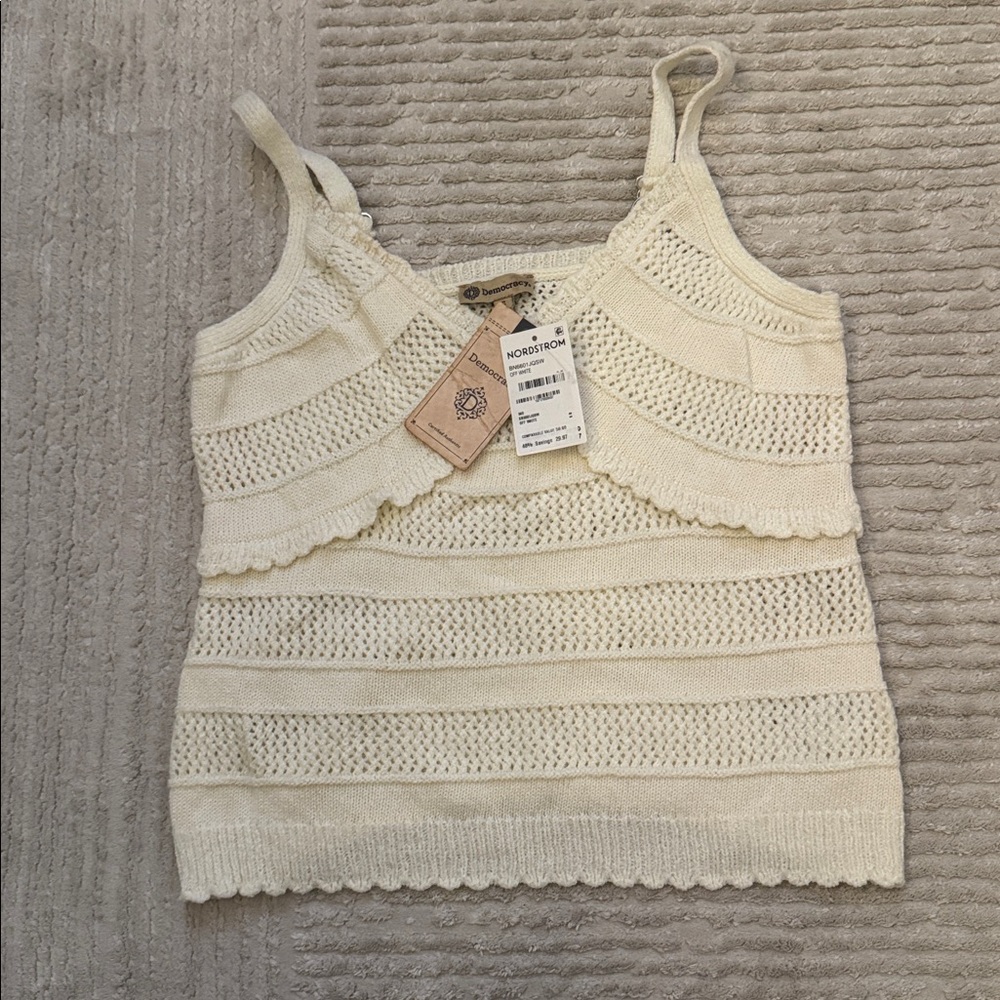 NWT DEMOCRACY Open Weave Stripe Knit Camisole In Off White Size S